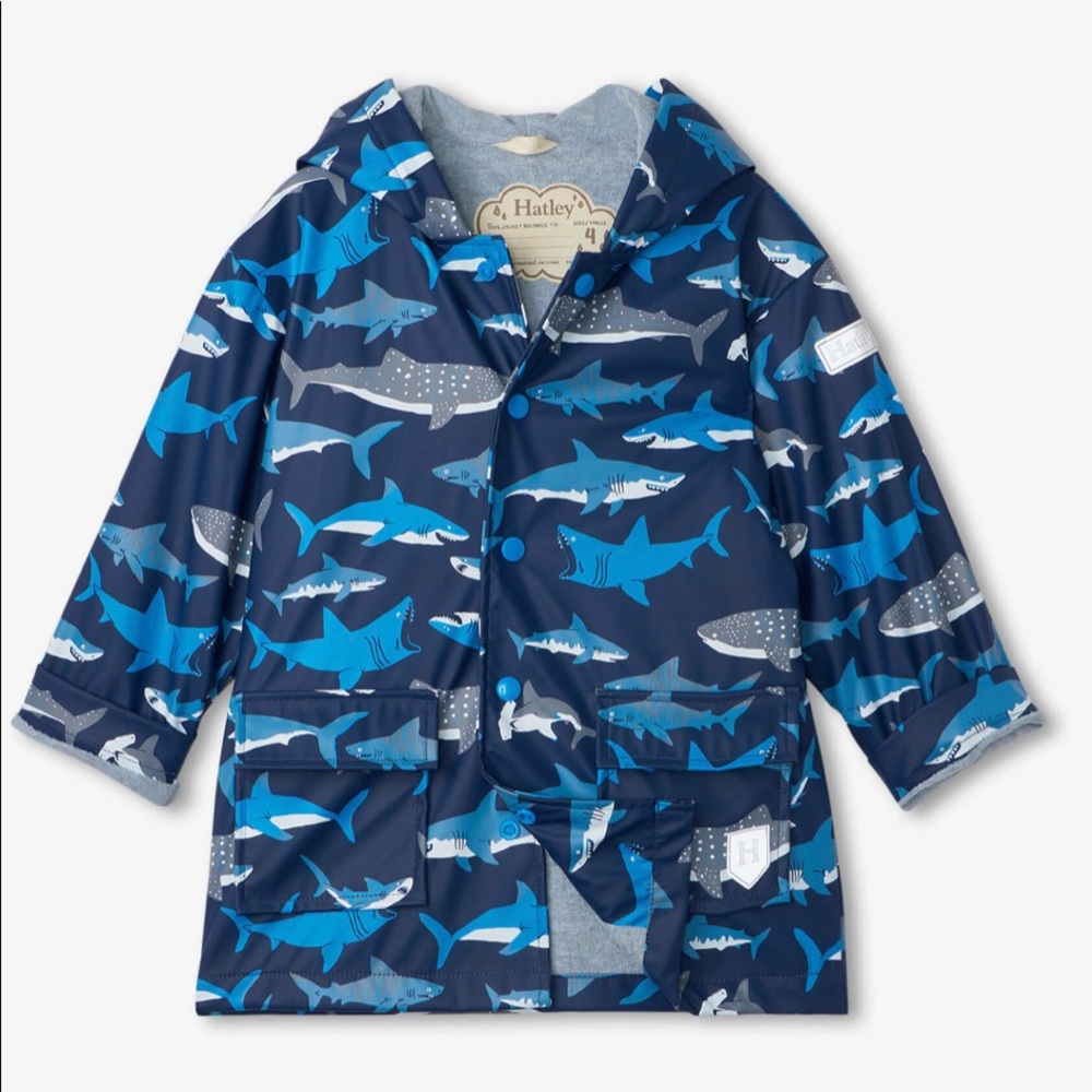Hatley Shark School Raincoat Size 5 NWT